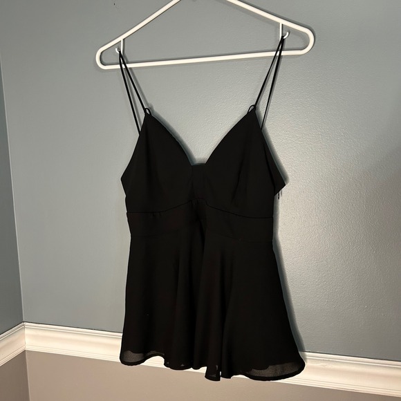 Express Tops - Express Womens Black Double Strap V-Neck Peplum Cami Top Open Back Size S